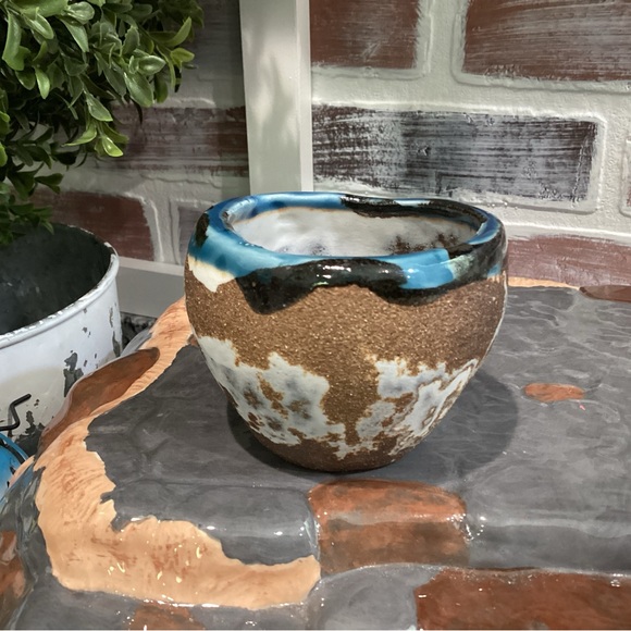 🔵 Handmade Ceramic / Pottery Crafted Bowl - Pretty Blues, Browns, White & Black - Picture 3 of 11